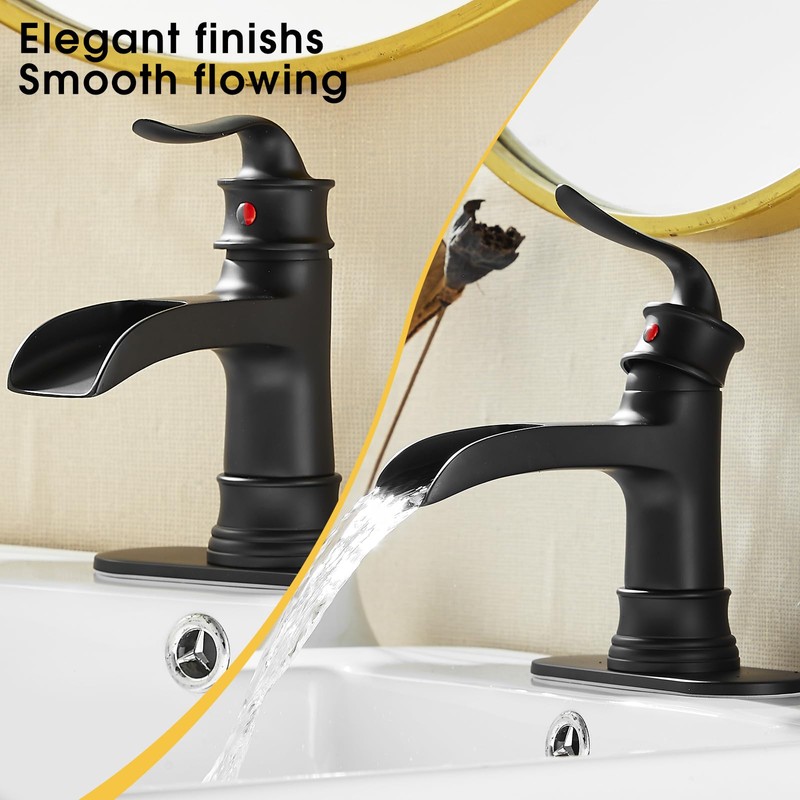 FRANSITON Waterfall Faucet Bathroom Faucet Single Handle One Hole Matte