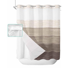 Shower Curtain for Bathroom Shower Stall - No Hook Shower Curtain with Snap in Inner Liner Waterproof Shower Curtain, Grey Brown Classic Gradient Wood Texture Washable Shower Curtain 72x72in