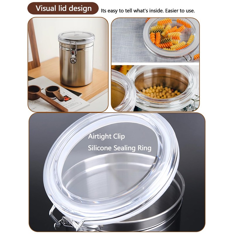 Coffee Canister 4 Pcs Stainless Steel Food Container with Clear