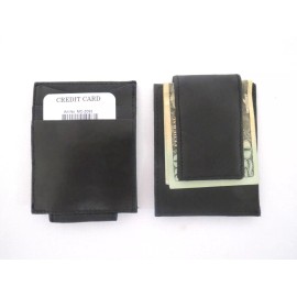 Unbranded Magnetic Money Clip Wallet Credit Card Money Holder Black Genuine Leather Men.