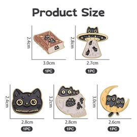 Mrltau Pack of 5 Cute Cat Pins for Bags, Pin Black Cat Decoration, Brooch Cat, Cute Animal Enamel Brooches, Enamel Pin, Enamel Pin, Plastic