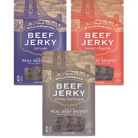 Old Williamsburg Kosher Beef Jerky Variety Pack, 2oz | Teriyaki, Sweet Chipotle, Smoky BBQ | Real Beef Brisket | Hand Crafted Jerky | Gluten Free Meat Snack | Protein Packed | Kosher Beef Jerky