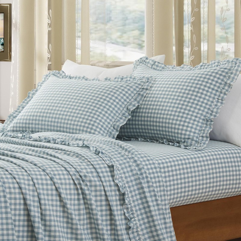 KKJIAF 2 Pcs Plaid Ruffle Pillow Case King Size, Washed