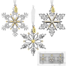West style 2024 Christmas Tree Ornaments Set 3 Pieces –Metallic Snowflake Hanging Home Deco Hanging Pendant Holiday Keepsake Gift (3 Pcs Set)