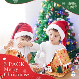 6 Sets Christmas Craft Kit Christmas Gingerbread House Kit Sets of Christmas Craft House Make-a-Gingerbread House Craft for Boy Girl Christmas Party Game Craft Supplies (Lovely Style)