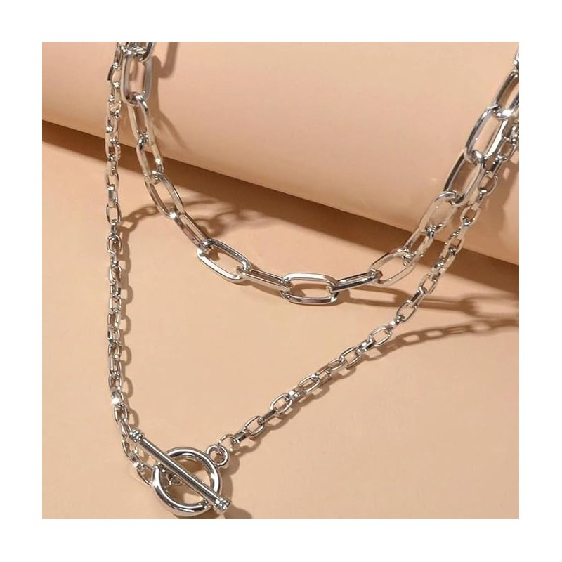 Layering Necklace for Women Stacked Chunky Link Chain Necklace Geometric