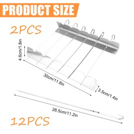 Stainless Steel Barbecue Skewers with 2 Grill Skewers Rack, Barbecue Skewer Set, 12 Kebab Skewers Stainless Steel 28.5 cm, Metal Skewers for Grilling, BBQ Flat Meat Skewers, Skewers Grill for Most