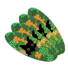 St. Patrick's Day Black Cat Shamrock Double-Sided Oval Nail File Emery Board Set 4 Pack