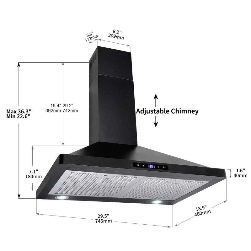 SNDOAS 30 in Wall Mount Range Hood Kitchen Stainless Steel