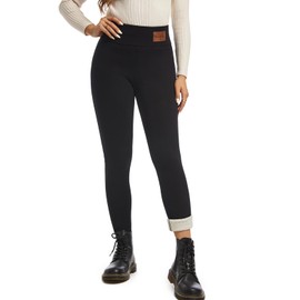 PUXODA Women Sherpa Lined Leggings Soft Clouds Fleece Tights Winter Warm Thermal Thick Cashmere Pants High Waist Black