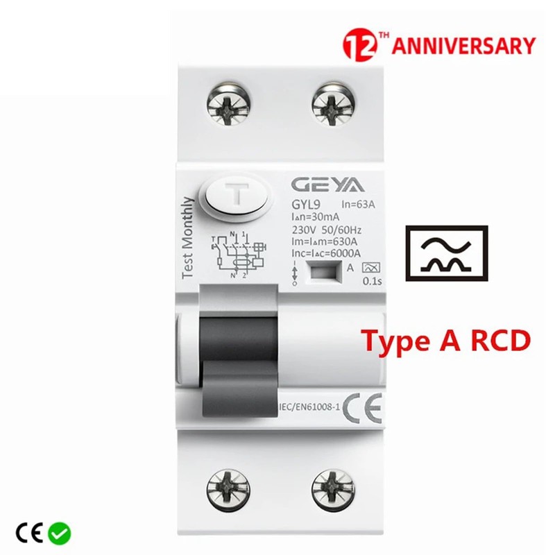 GEYA Electromagnetic Residual Current Circuit Breaker Type A ELCB RCD