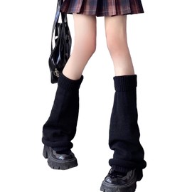 Long Leg Warmers, Loose Knitted Socks for Women, Knitted Winter Thermal Leg Warmers, Punk Knee Stockings, Knitted Warm Thigh High Socks, Long Leg Warmers for Women and Girls, black