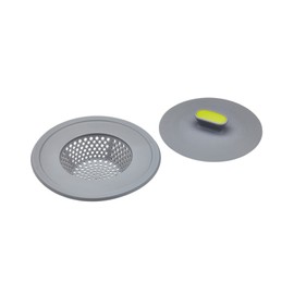 KitchenCraft 2-in-1 Plastic Plug and Sink Strainer, 11.5 cm (4.5") - Grey / Green
