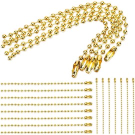 100 Pcs Gold Ball Bead Chain 4 inch Metal Clasp Keychain Rings with Connector 2.4 mm Diameter Hanging for DIY Crafts Decoration Dog Tag