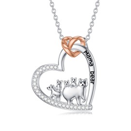 Seiyang Mama Bear Necklace with 4 Cubs 925 Sterling Silver Mother Daughter Son Necklace Polar Bear Pendant Mother Day Jewellery Gift for Women Mom