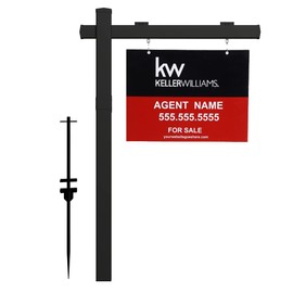 kdgarden Vinyl PVC Real Estate Sign Post 6' Tall (4"x 4"x 72"), Realtor Yard Sign Post with Flat Cap for Open House and Home for Sale, 47" Arm Holds Up to 36" Sign, Black (No Sign)