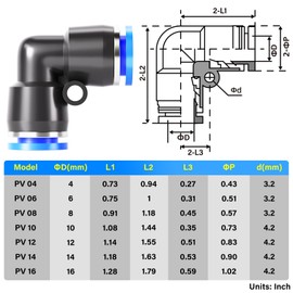 TAILONZ PNEUMATIC Elbow 8mm Tube OD Push to Connect Tube Fittings Push Lock PV8 (Pack of 10)