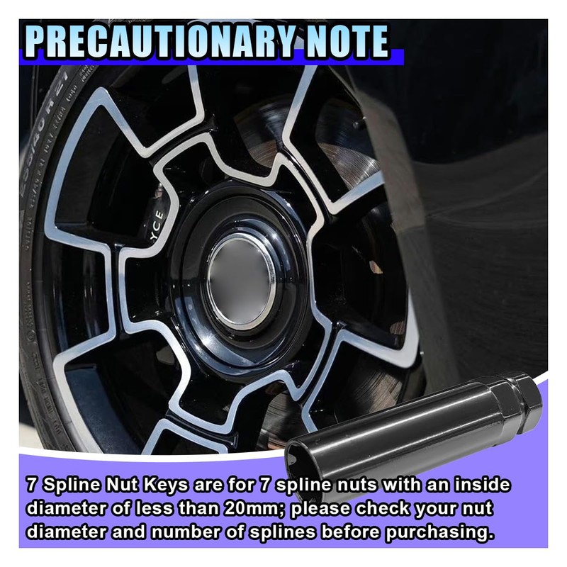 7 Point Spline Drive Tuner Socket Key Tool, Lug Nuts