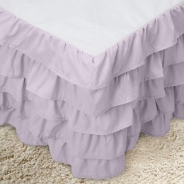 Elegant Comfort Leila Collection Multi-Ruffle Bed Skirt, 1500 Thread Count Egyptian Quality, Easy Fit Dust Ruffle, 15 inch Drop, Wrinkle and Stain Resistant, MultiRuffle, Queen, Floral Lilac