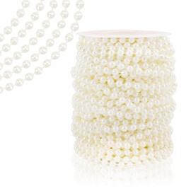 Crafts Faux White Pearl Beads Garland - 6mm 32 Yds/100 Ft White Pearl Strands Spool Pearl String Bead Roll for DIY Wedding Party Christmas Tree Decoration (Creamy White)