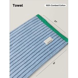 WENSHUO Tranquil Bluejay-Striped Pure Cotton Bath Towel,100% Combed Cotton,Luxury Shower Towel,Super Absorbent(Pack of 1) (55.12" L × 27.56" W)