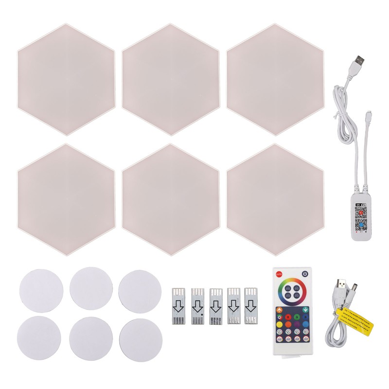 6PCS Hexagon Lights for Wall WiFi APP RGB Music Sync