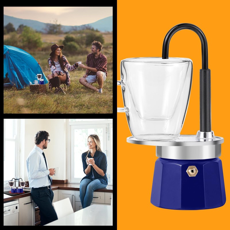 MVPLUE-Mini Express Swiss Single Tube Moka Pot Aluminum Blue，Moka Set