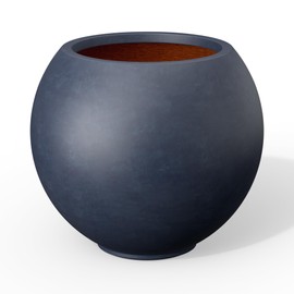 Kante Round Concrete Flower Pot, 11 Inch Dia (7.9" Opening) Sphere Shape Design Planter with Drainage Hole and Rubber Plug for Indoor & Outdoor Plants, Charcoal Finish with Warm Brown Interior