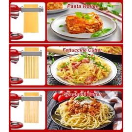 3 PCS Pasta Maker Attachments for All KitchenAid Stand Mixers, Pasta Accessories Including Pasta Roller, Fettuccine Cutter, and Spaghetti Cutter for Noodle Ravioli, 304 Stainless Steel,Cleaning Crush