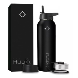 Hidranur Termo De Acero Inoxidable Botella Frio Caliente Café Té 40oz Color Negro