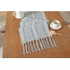 Farmhouse Decor Boho Table Runner with Macrame, Elegant Dusty Blue