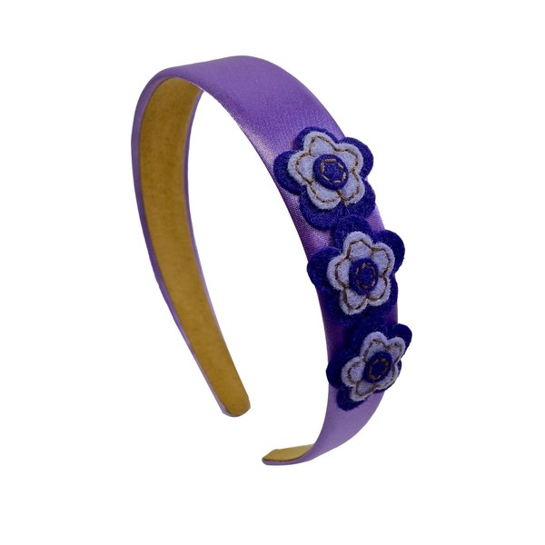 Girls Kit Felt Flower Cluster Satin Arch Headband (Purple)