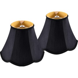 GOSO Small Black Lamp Shades, 4×8×6.4 IN Spider, Set of 2 MIni Scalloped Lampshades for Table Lamps & Wall Lampshade Replacement,Natural Faux Silk Boho Lamp Shade for Bedroom/Dining Room