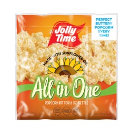 JOLLY TIME All in One Popcorn Kit with Sunflower Oil, Portion Packets with Kernels, Sunflower Oil and Salt for Movie Theater or Air Popper Machines (24 pack, 6oz Kettle)
