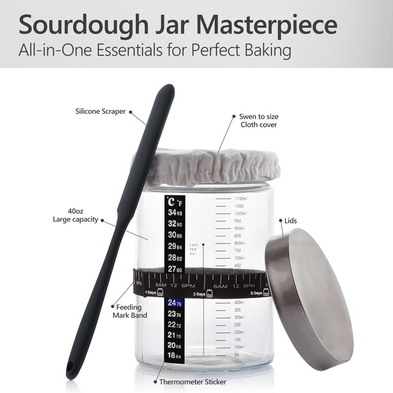 Sourdough Starter Kit -40oz Thick Glass Sourdough Starter Jar Sour