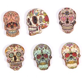 50 Pieces Skull Buttons Wooden Skull Button Head Bone Buttons Leather Craft Decoration DIY Craft Projects Clothing Decoration Accessories (Mixed 1)