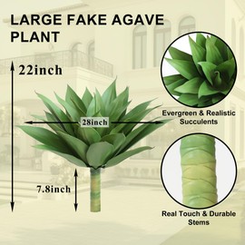 HN HOLD NATURE 28 inch Artificial Agave Plants, Large Size Fake Succulent Plant, Faux Succulents Stems for Outdoor Indoor Home Decor (Set of 2)