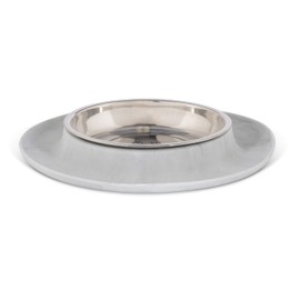 Messy Cats Single Silicone Feeder with Stainless Saucer Shaped Bowl | Anti-Slip Non-Skid Cat Food Bowl | One Cat Bowl in Feeding/Water Station | 1.75 Cups (Marble)