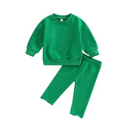 DNOMAID YZARC Fall Winter Toddler Baby Boy Girl Clothes Set Long Sleeve Crewneck Sweatshirt Top Casual Pants Outfit Sweatsuit (Green, 2-3 Years)