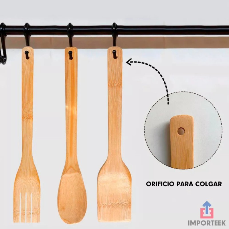 Importeek Set Utensilios Pala Espatula Cuchara Utensilios Cocina Bambu