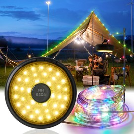 NEWCITY Camping String Lights, 2 in 1 Outdoor String Lights with 9 Lighting Modes, Quick Storage, Durable and Waterproof, USB Charging, Rechargeable String Lights for Camping Yard Hiking (39.3ft)