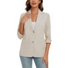MINTLIMIT Womens Casual Cotton Linen 3/4 Ruched Sleeve Notched Lapel