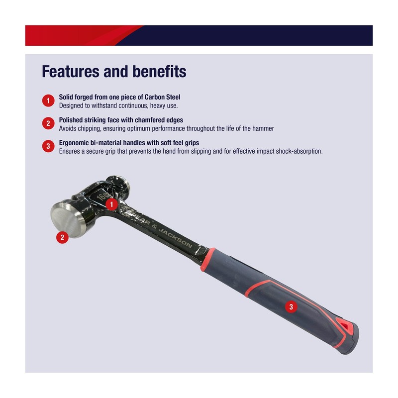 Spear & Jackson SJ-BSS16 16oz Ball Pein Hammer