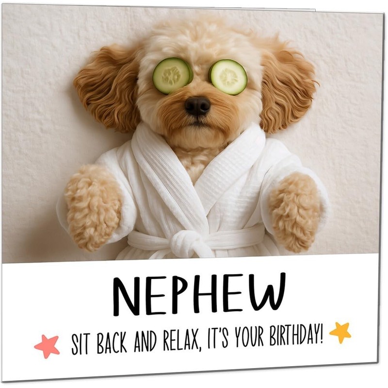 Great Nephew Birthday Card - Cavapoo Dog Relaxing Spa Cute