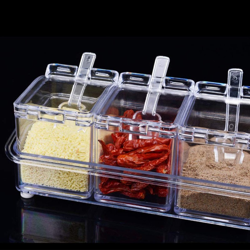 Contenedor de Almacenamiento de Condimentos Transparente con Cucharas, Resistente Al