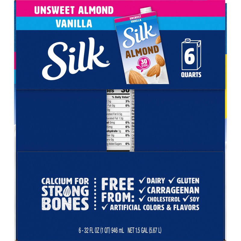 Silk Shelf-Stable Almond Milk, Unsweetened Vanilla, Dairy-Free, Vegan, Non-GMO Project
