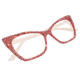 ICARA Rhinestone Cat Eye Reading Glasses Womens Cute Computer Blue Light Blocking Rhinestone Readers Glasses (Pink, 2.5, x)