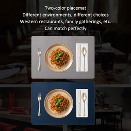 Placemats And Coaster Sets 6, Double Thickened Place Mats Set Of 6 Dining Table Mats And 6 Coasters, Coasters and Placemats for Dining Table, Hotel and Office (Blue+light gray)