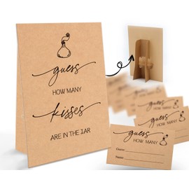 Guess How Many Kisses Are in the Jar Game-1 Standing Sign and 50 Guessing Cards, Kraft Bridal Shower Games, Baby Shower Sign, for Boys Girls Baby Shower Favors and Weddings Party Decoration-21
