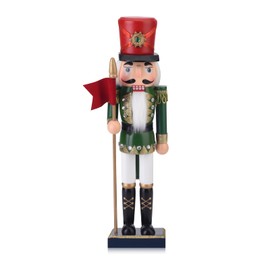 Wooden Nutcracker Soldier Figures with Spear, 14.4 Inch Xmas Nutcracker Christmas Decor, Classic Holiday Nutcracker Figurine for Home, Shelf, or Party Display